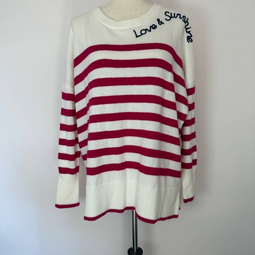 NWT Lilly Pulitzer Dropped Shoulders White Sweater with Pink Accents Size XL